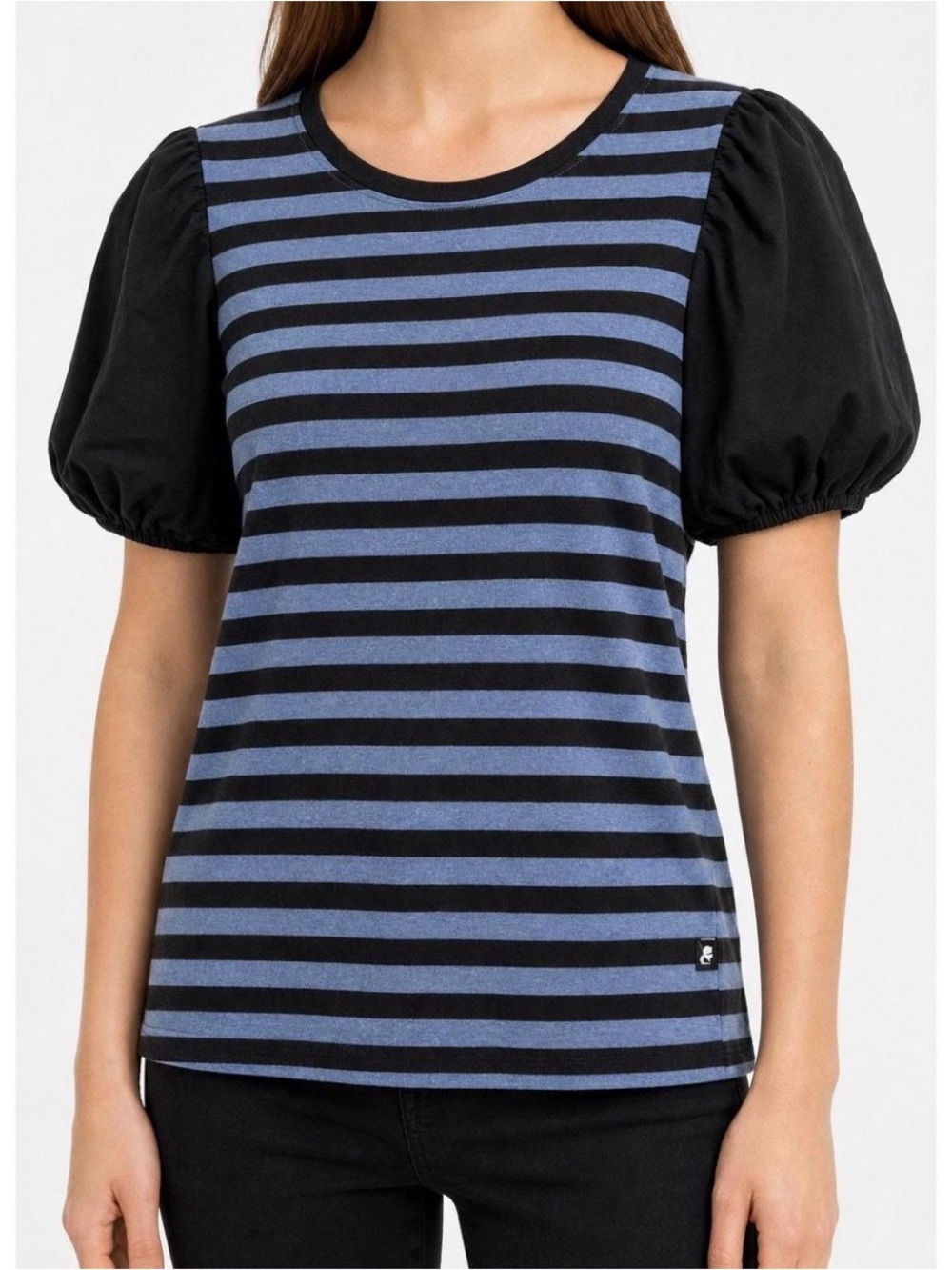 Karl Lagerfeld Paris Black & Blue Striped Tee